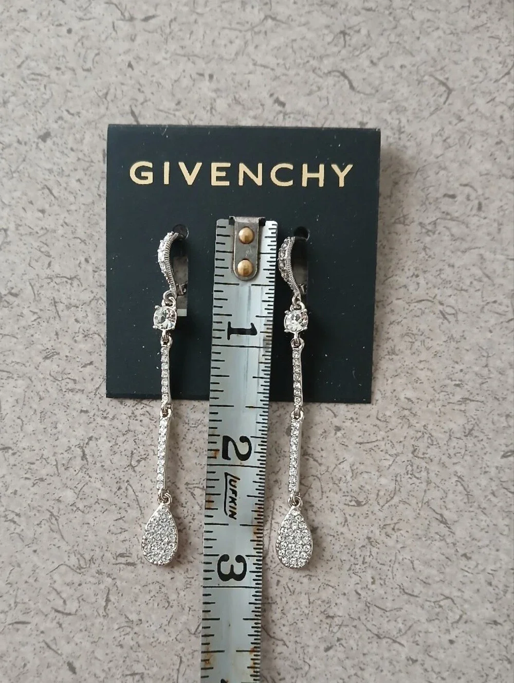 Givenchy Silver Crystal Teardrop Dangle Earrings